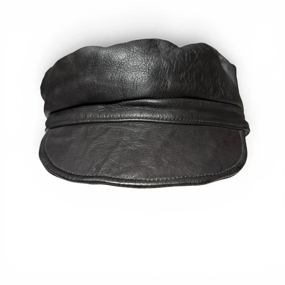 Vintage Champlain Leather Newsboy Greek Fisherman Hat Black USA Large